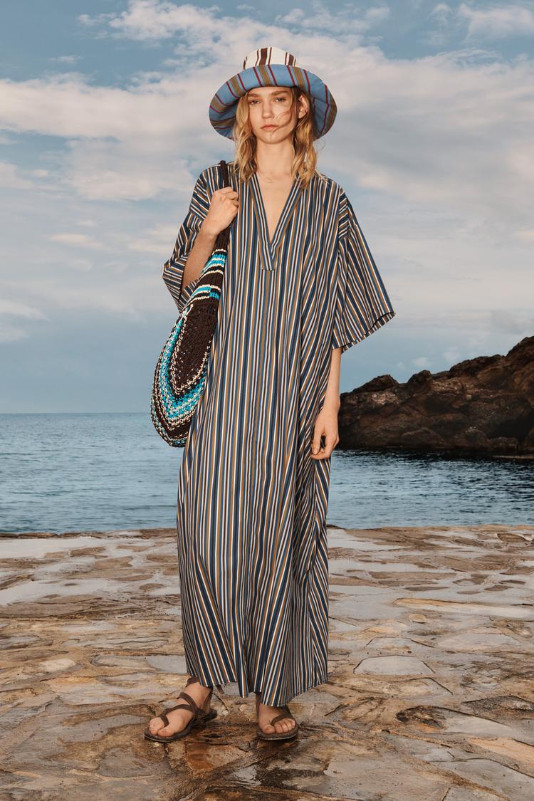 VESTITO A RIGHE CON CINTURA LIMITED EDITION Marrone-Blu ZARA