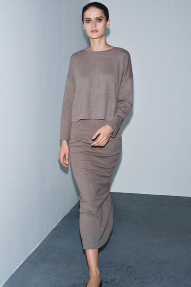 SOFT MIDI SKIRT - Brown marl by Zara - Image 0