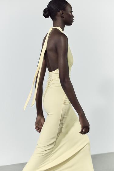 POLYAMIDE HALTER LONG DRESS - Pastel yellow by Zara - Image 2