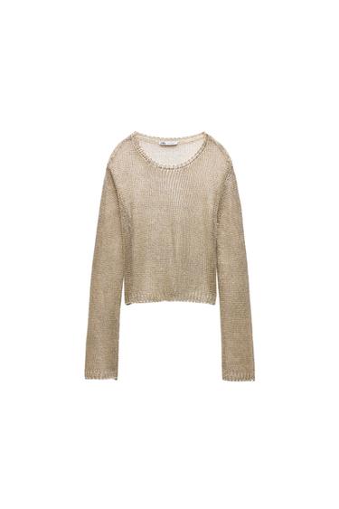 METALLIC THREAD MESH SWEATER TOP