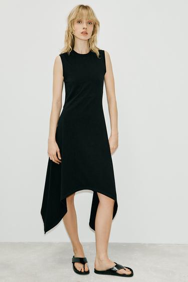 VESTIDO MIDI ASIMÉTRICO - Negro de Zara - Imagen 0