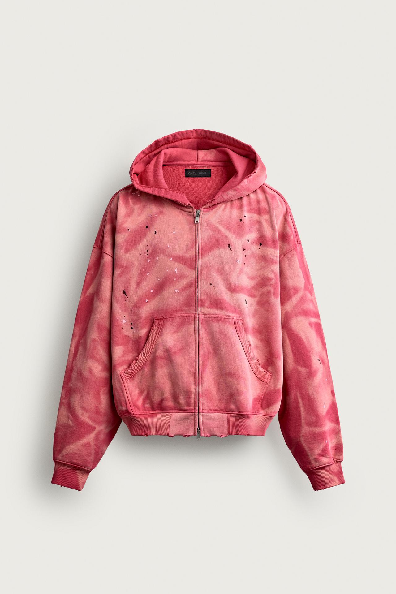 PAINT SPLATTER PRINT HOODIE — Pink