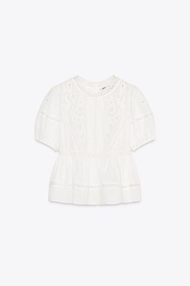 ROMANTIC EMBROIDERED BLOUSE ZW COLLECTION - Ecru by Zara - Image 4