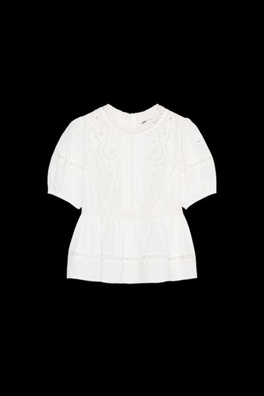 Zara EMBROIDERED ROMANTIC BLOUSE ZW COLLECTION - Ecru - Image 0