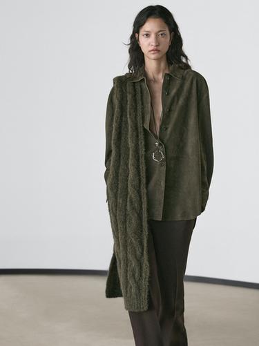 Zara Suede leather shirt with seams - Green