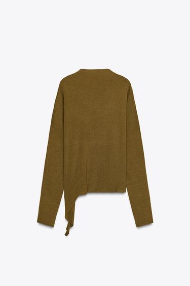 PULL ASYMÉTRIQUE EN MAILLE - Kaki de Zara - Image 6