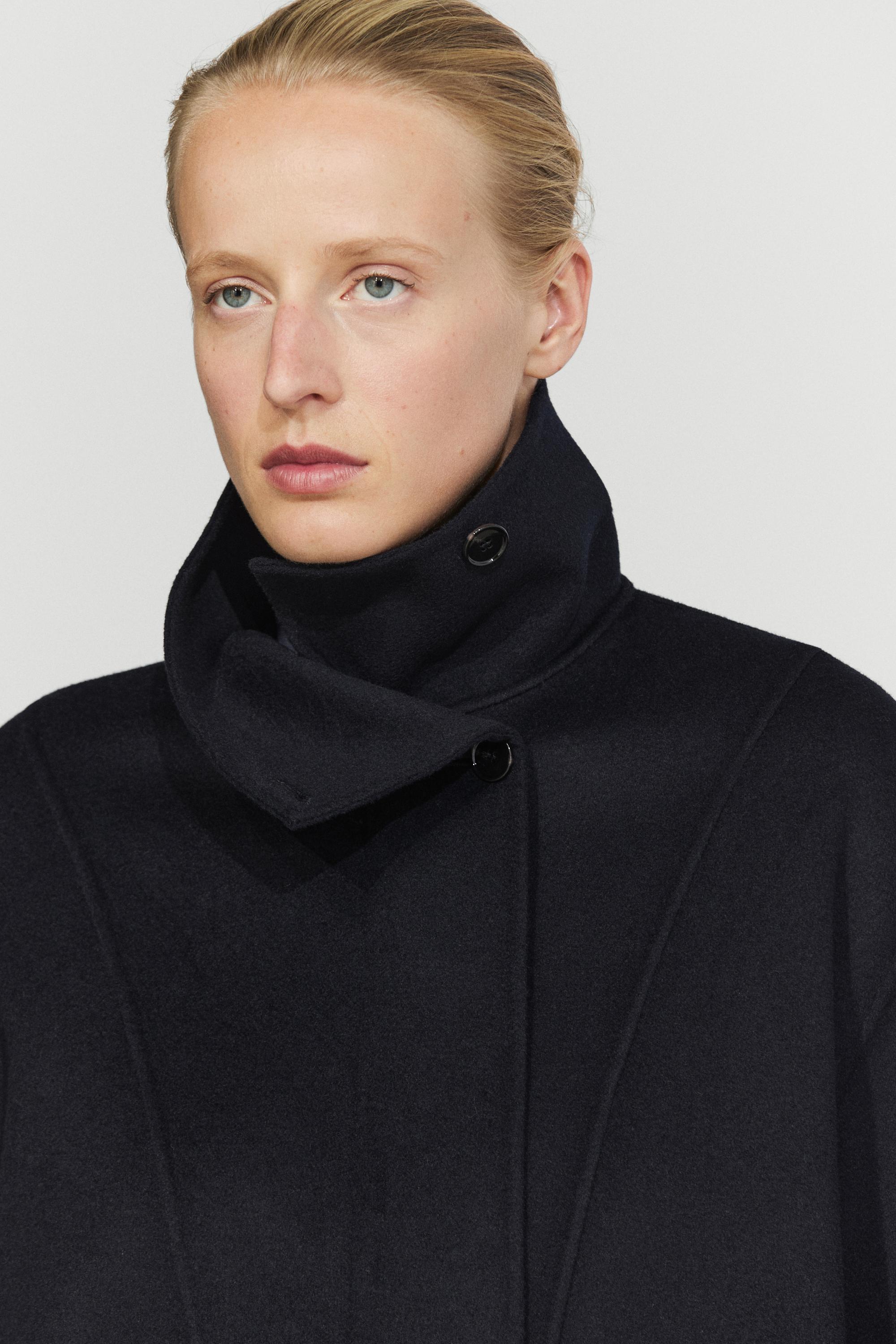 Parka longue à col montant en mélange de laine