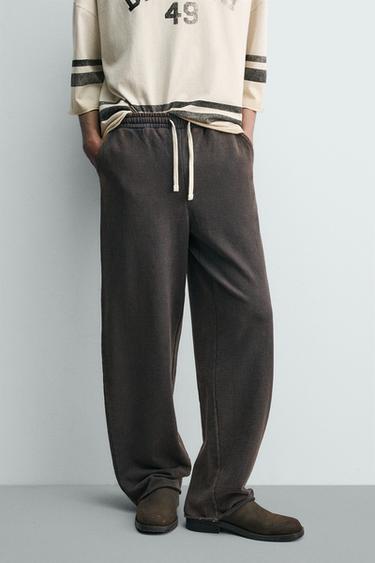 WASHED STRAIGHT-LEG JOGGER TROUSERS - Anthracite grey by Zara