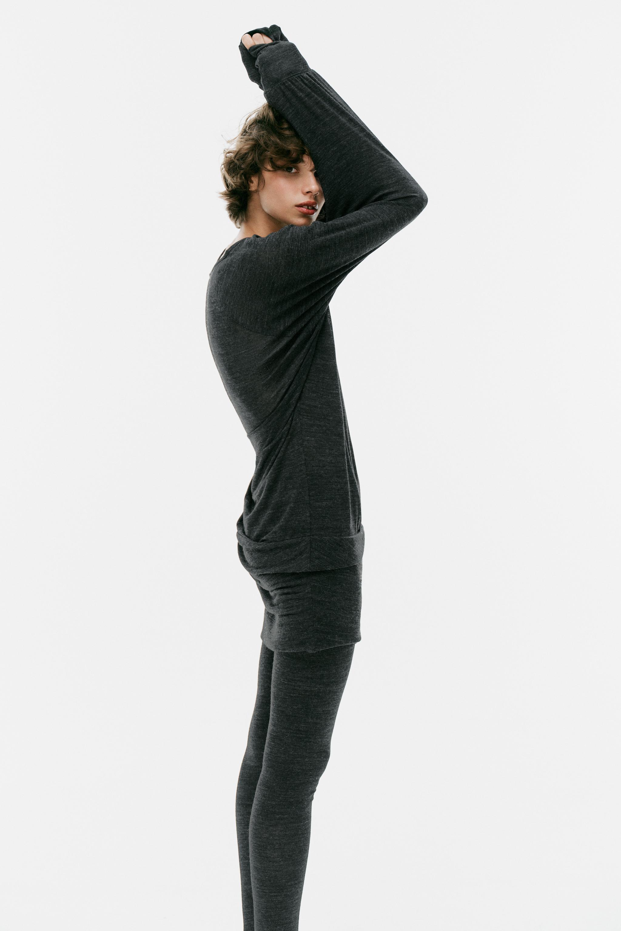 Zara DRAPE DETAYLI UZUN T-SHIRT görsel 4