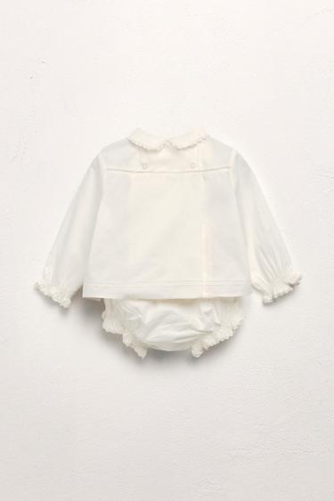 1 MONTH - 3 YEARS/ LIMITED EDITION POPLIN SHIRT AND BLOOMERS SET WITH EMBROIDERED FLOWERS - Ecru by Zara - Image 1