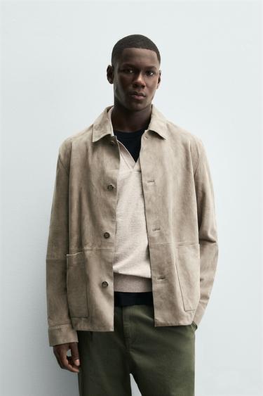 SUEDE LEATHER JACKET - Sand by Zara - Image 1