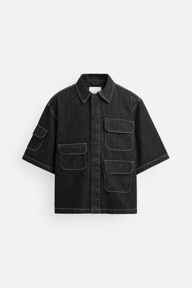 DENIM SHIRT WITH POCKETS - Black by Zara