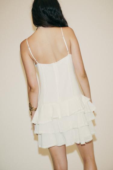 RUFFLED CHIFFON SHORT DRESS - White by Zara - Image 4