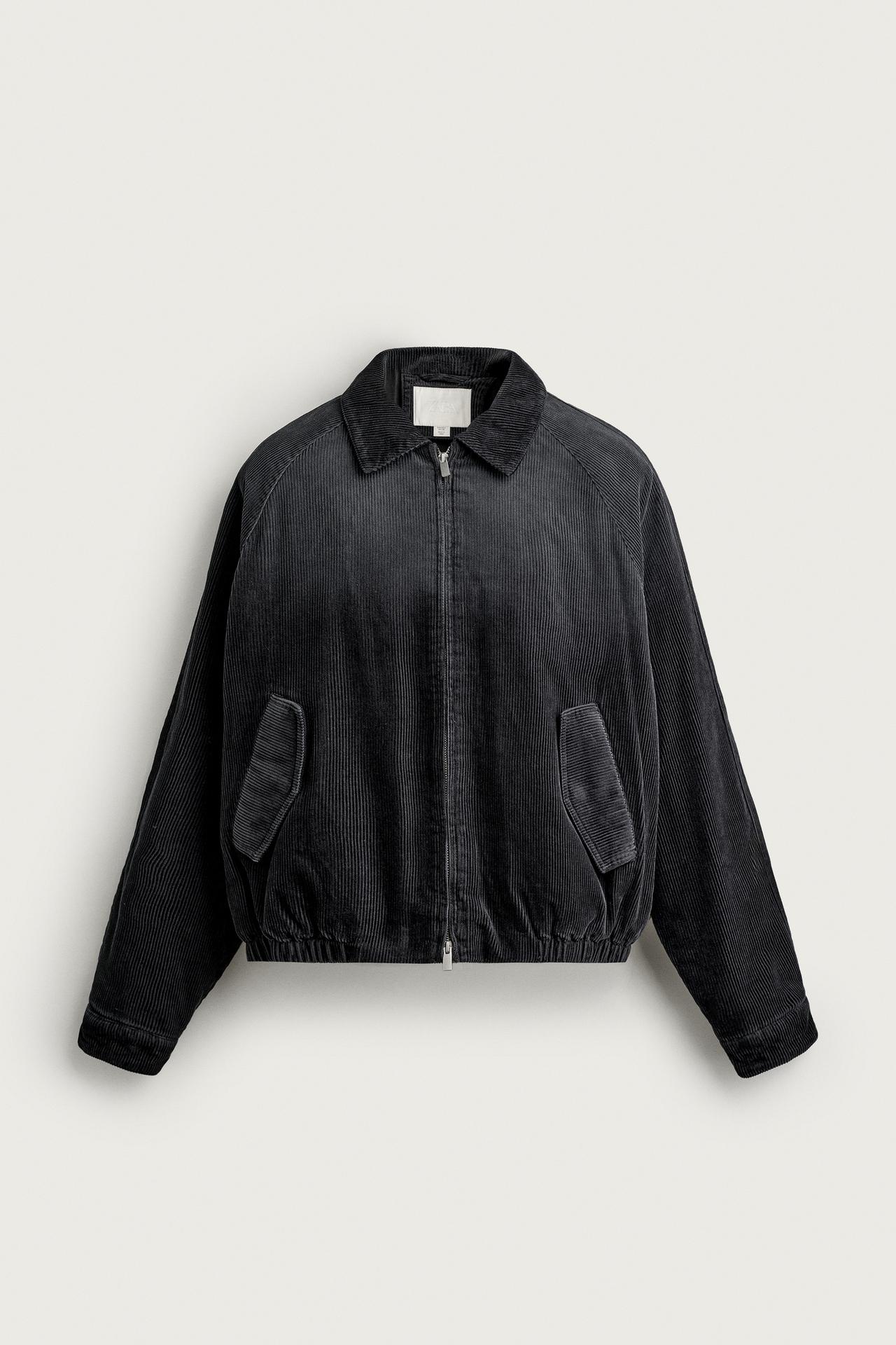 RELAXED FIT PADDED CORDUROY JACKET — Charcoal