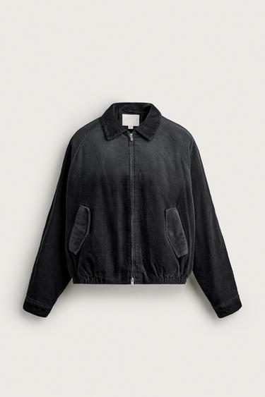 RELAXED FIT PADDED CORDUROY JACKET — Charcoal 1
