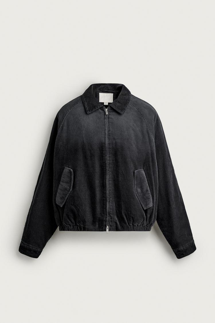 RELAXED FIT PADDED CORDUROY JACKET — Charcoal