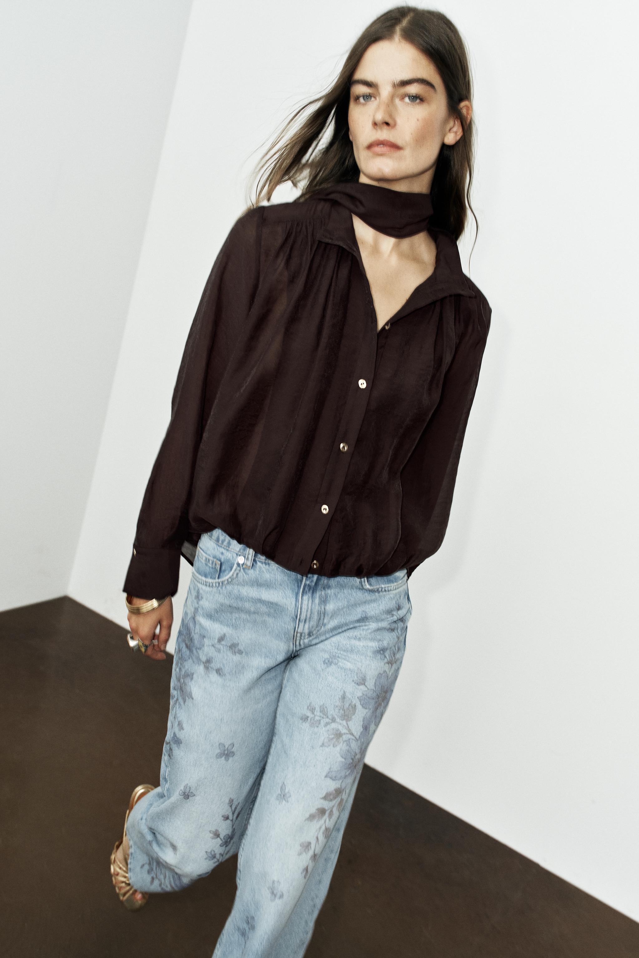 Женские рубашки Zara SCARF SHIRT — фото 5