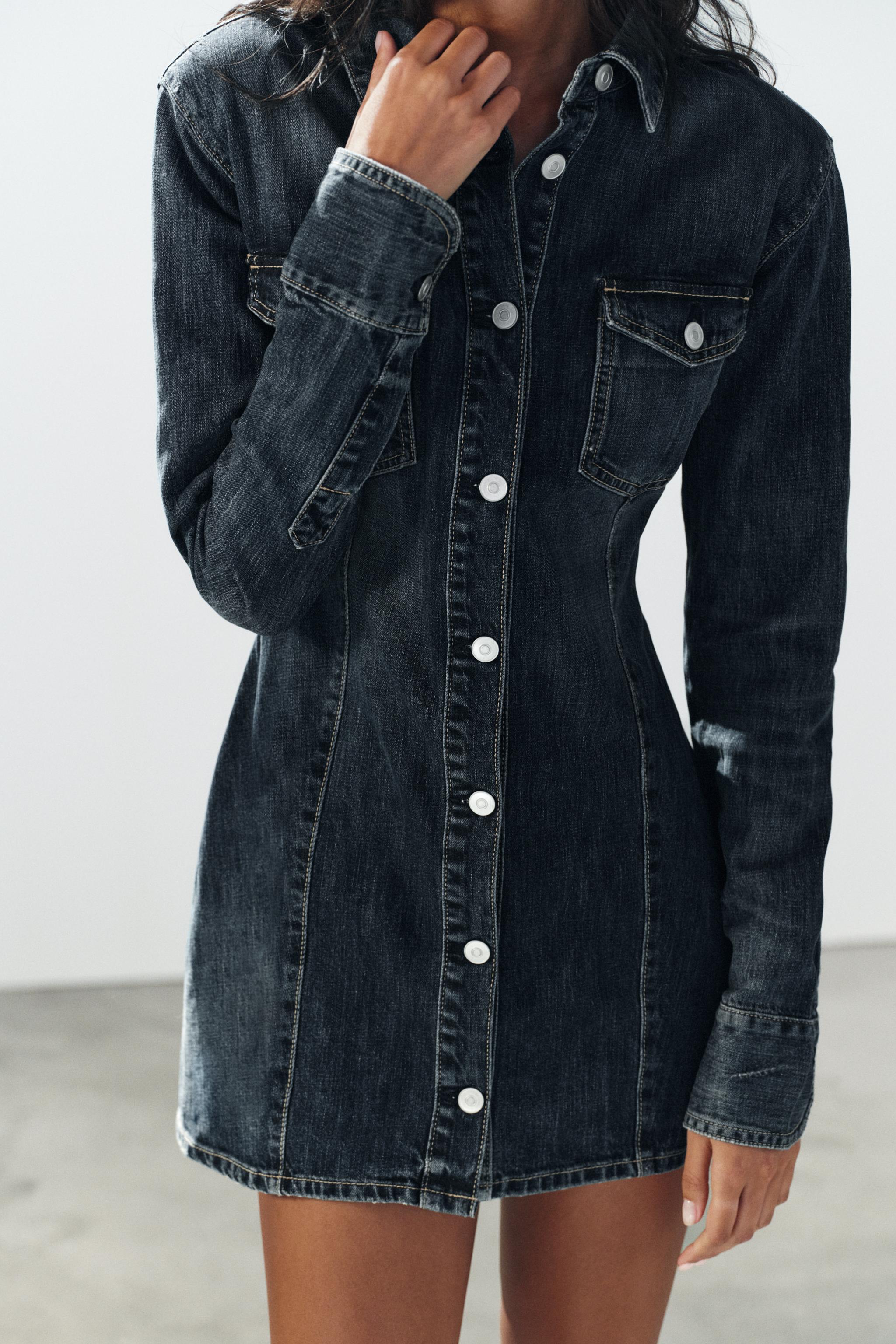 Zara TRF DENIM MİNİ VATKALI ELBİSE görsel 3