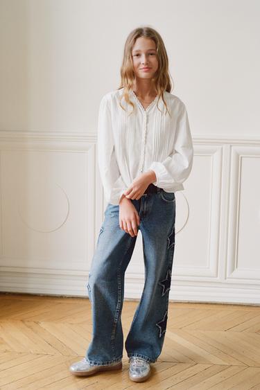WIDE-LEG-JEANS MIT STERN-PATCHES - Blau von Zara