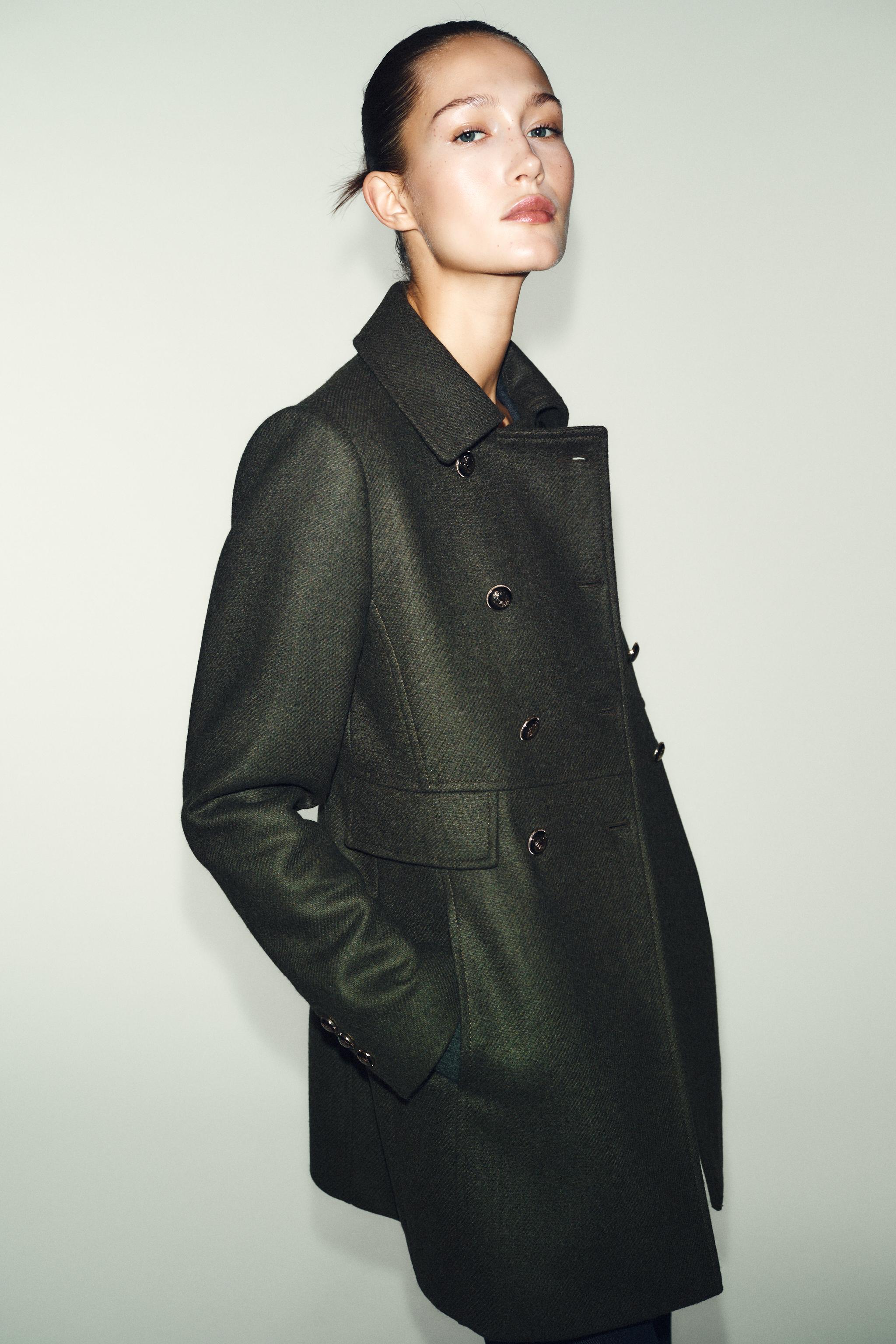 ウールダブルブレストコート - カーキ | ZARA Japan / 日本