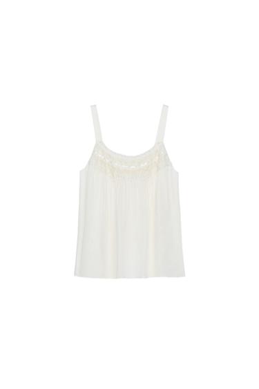Zara ZW COLLECTION 緞面蕾絲上衣 - 磨白色