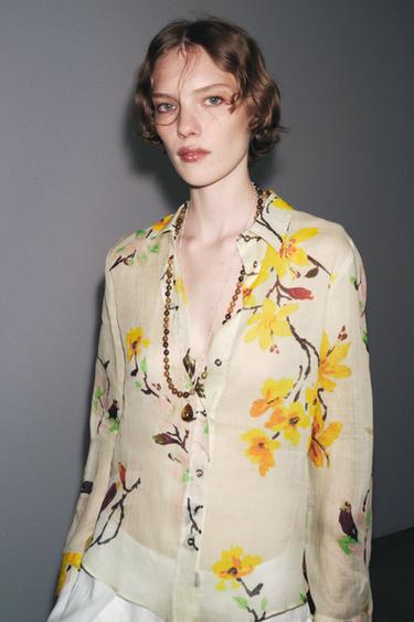 ZW COLLECTION RAMIE FLORAL SHIRT - Ecru by Zara
