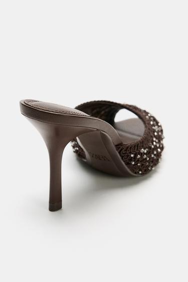 SHINY FABRIC MULE SANDALS - Brown by Zara - Image 4