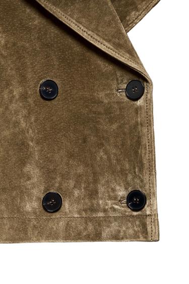Zara CROPPED DOUBLE BREASTED 100% LEATHER TRENCH - Dark khaki