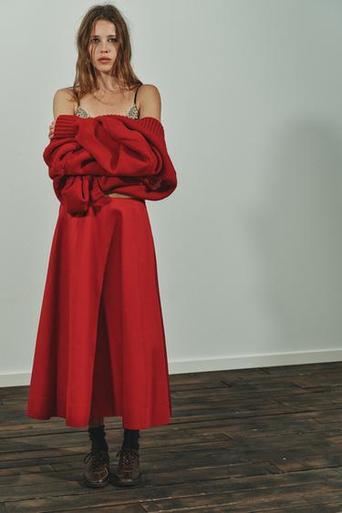 Zara PLEATED MIDI SKIRT - Red - Image 0
