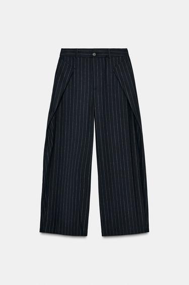 Zara ZW COLLECTION 細條紋羊毛長褲 - 條紋