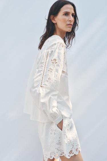ZW COLLECTION EMBROIDERED OPENWORK BLOUSE - White by Zara - Image 2