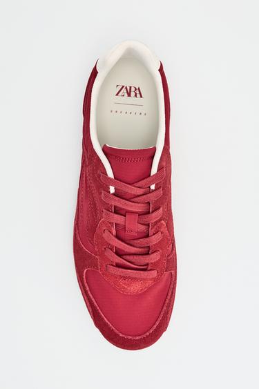 SAPATILHA DESPORTIVA DE PELE - Vermelho da Zara