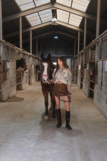 스카프 체크 포플린 셔츠 - Zara 크림 / 블랙