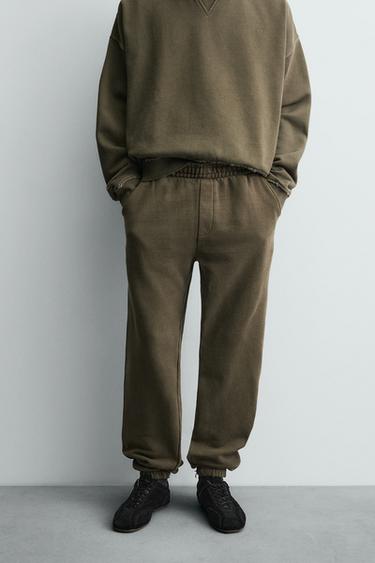 RELAXED FIT FADED EFFECT TROUSERS - Khaki by Zara