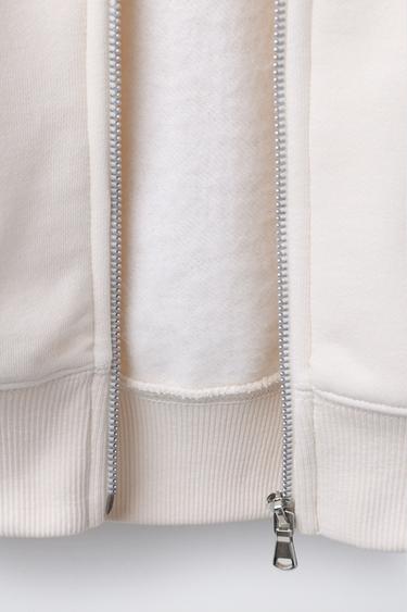 PLAIN ZIP-UP HOODIE - Ecru by Zara - Image 3