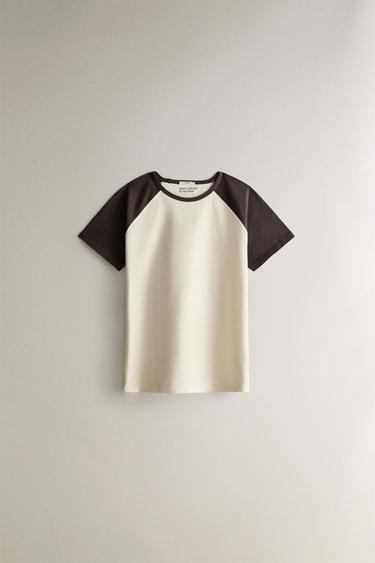 T-SHIRT EN COTON DEUX TONS - Écru de Zara