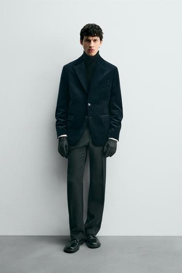 REGULAR FIT VELVET BLAZER - Navy blue by Zara