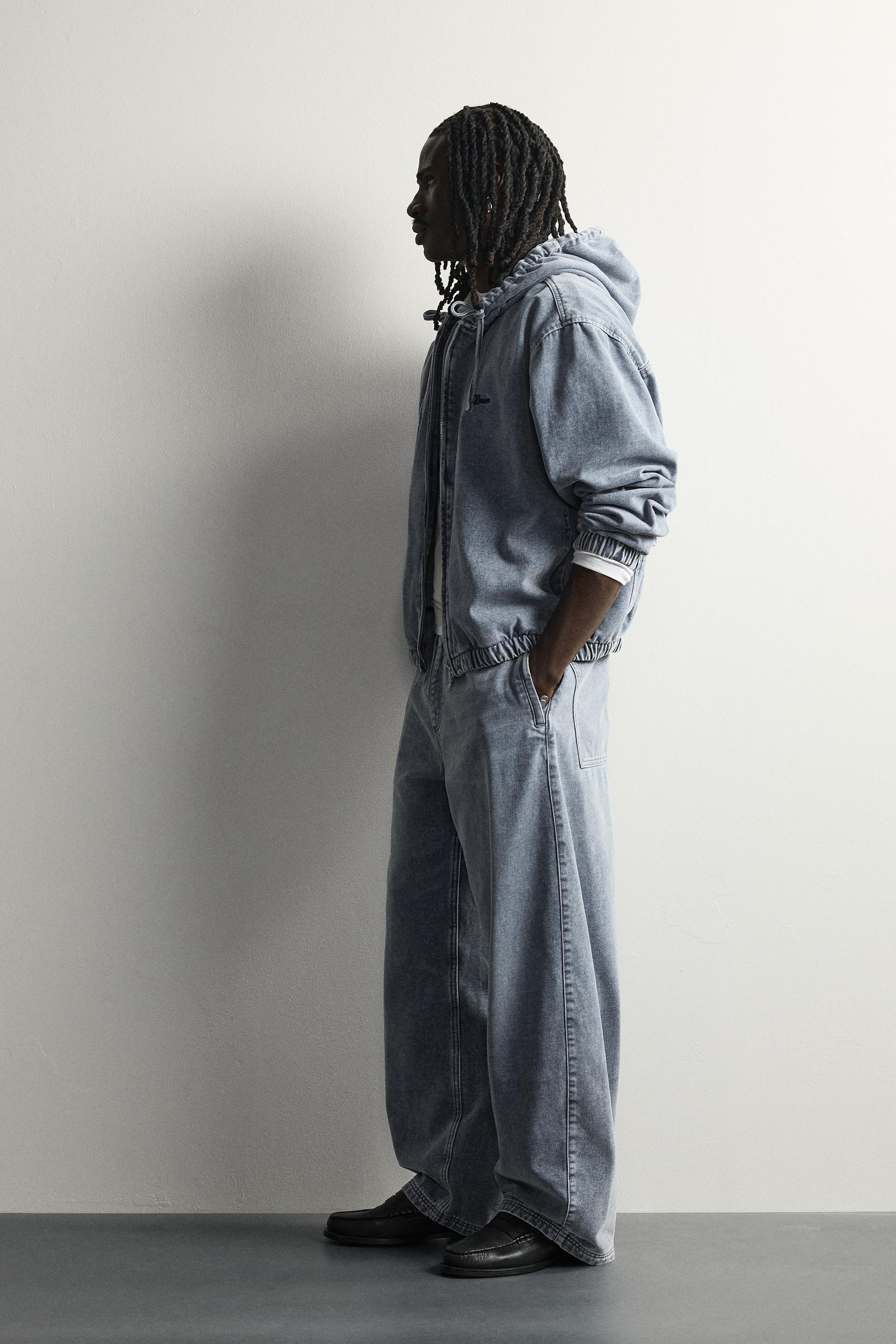 FLEECE DENIM BALLOON FIT PANTS