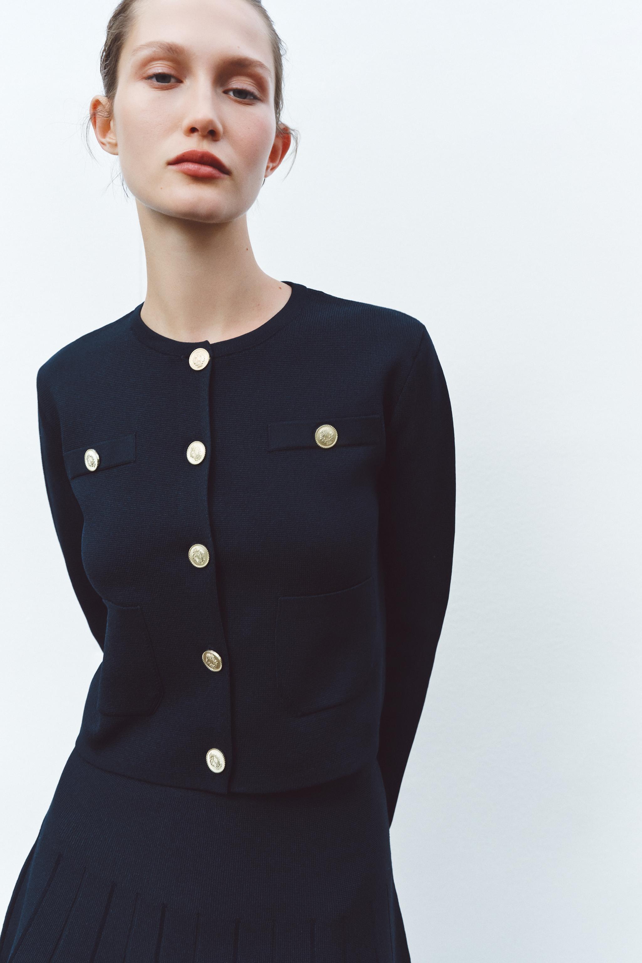 ZARA ゴールドボタン ニット カーディガン 1822/118 GOLDEN BUTTON KNIT CARDIGAN - Navy blue | ZARA United States