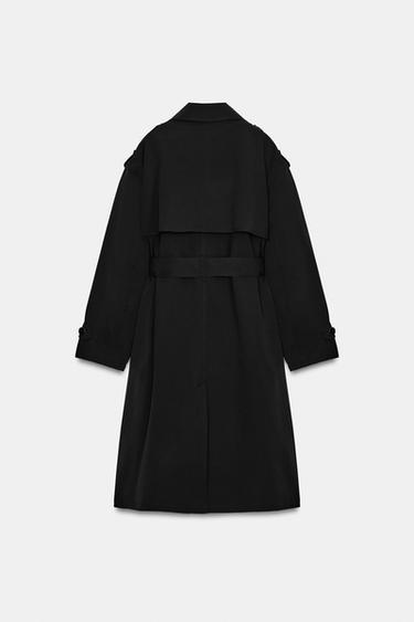 TRENCH LARGO CINTURÓN WATER REPELLENT WINDPROOF - Negro de Zara
