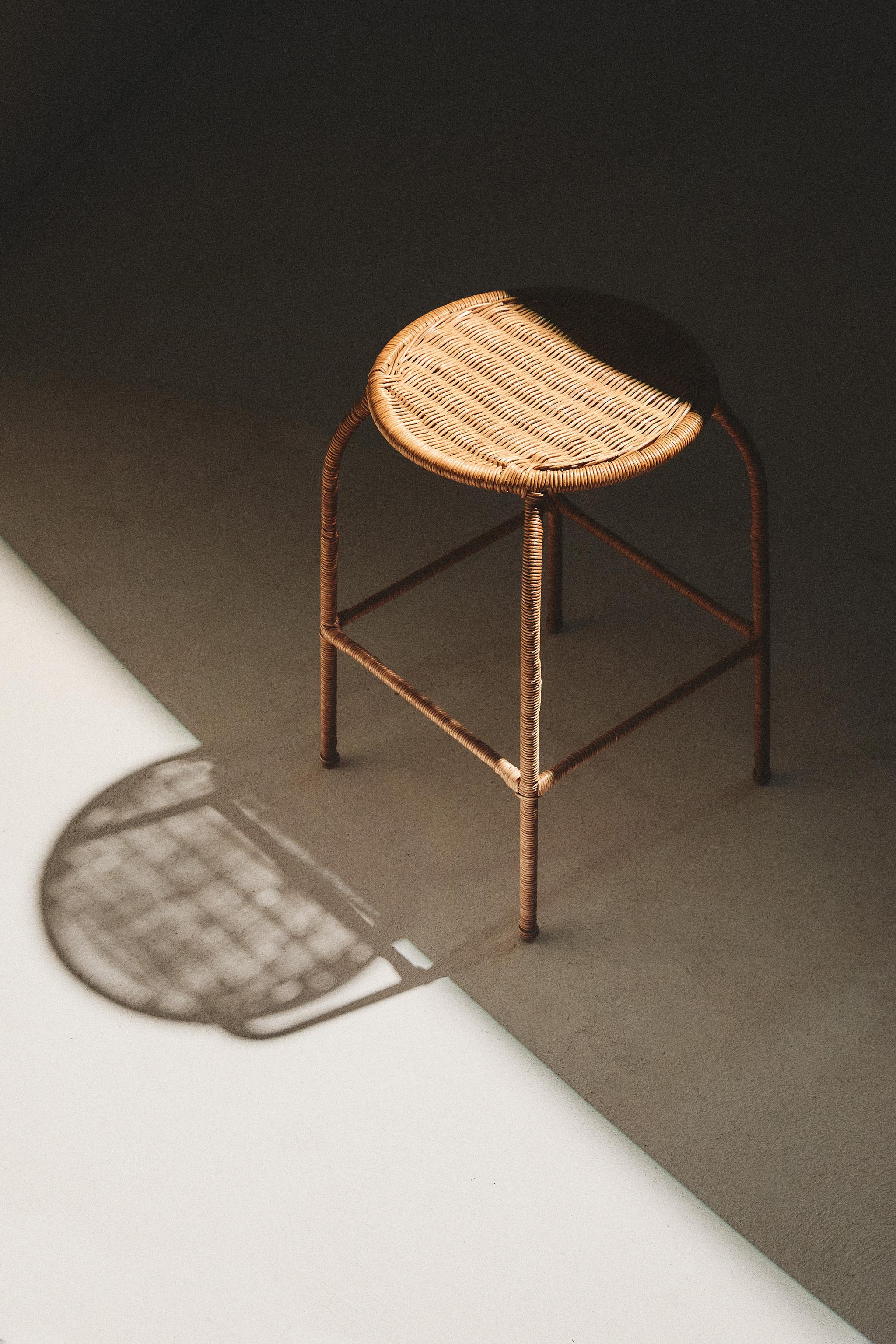 RATTAN STOOL — Brown