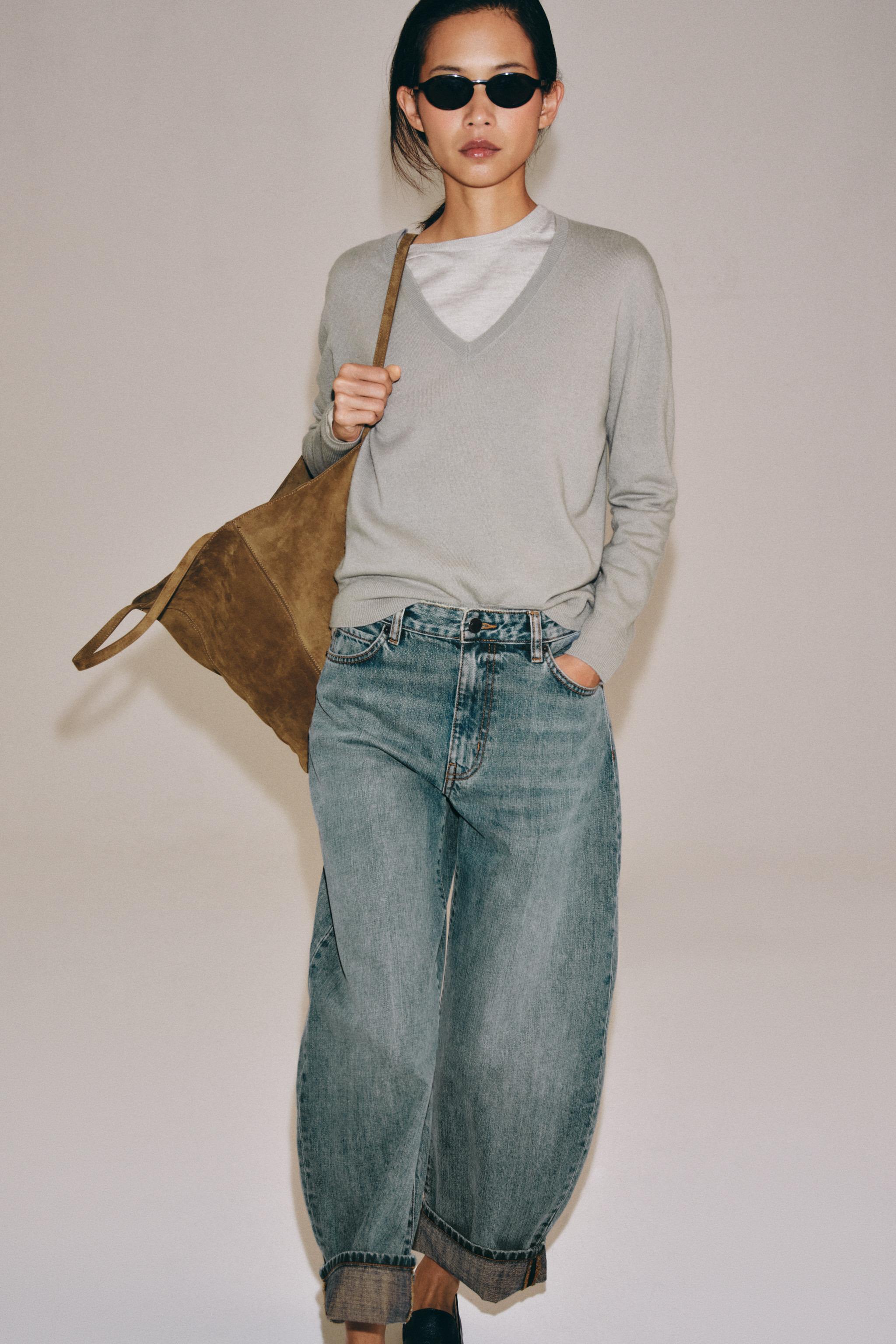 ZW COLLECTION MID-RISE CUFFED BALLOON JEANS — Mid-blue
