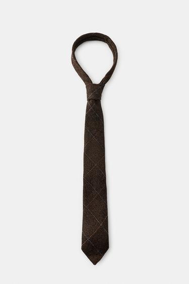 WOOL BLEND HERRINGBONE TIE — Brown 1
