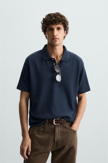 VERTICAL TEXTURE POLO SHIRT - Navy blue by Zara