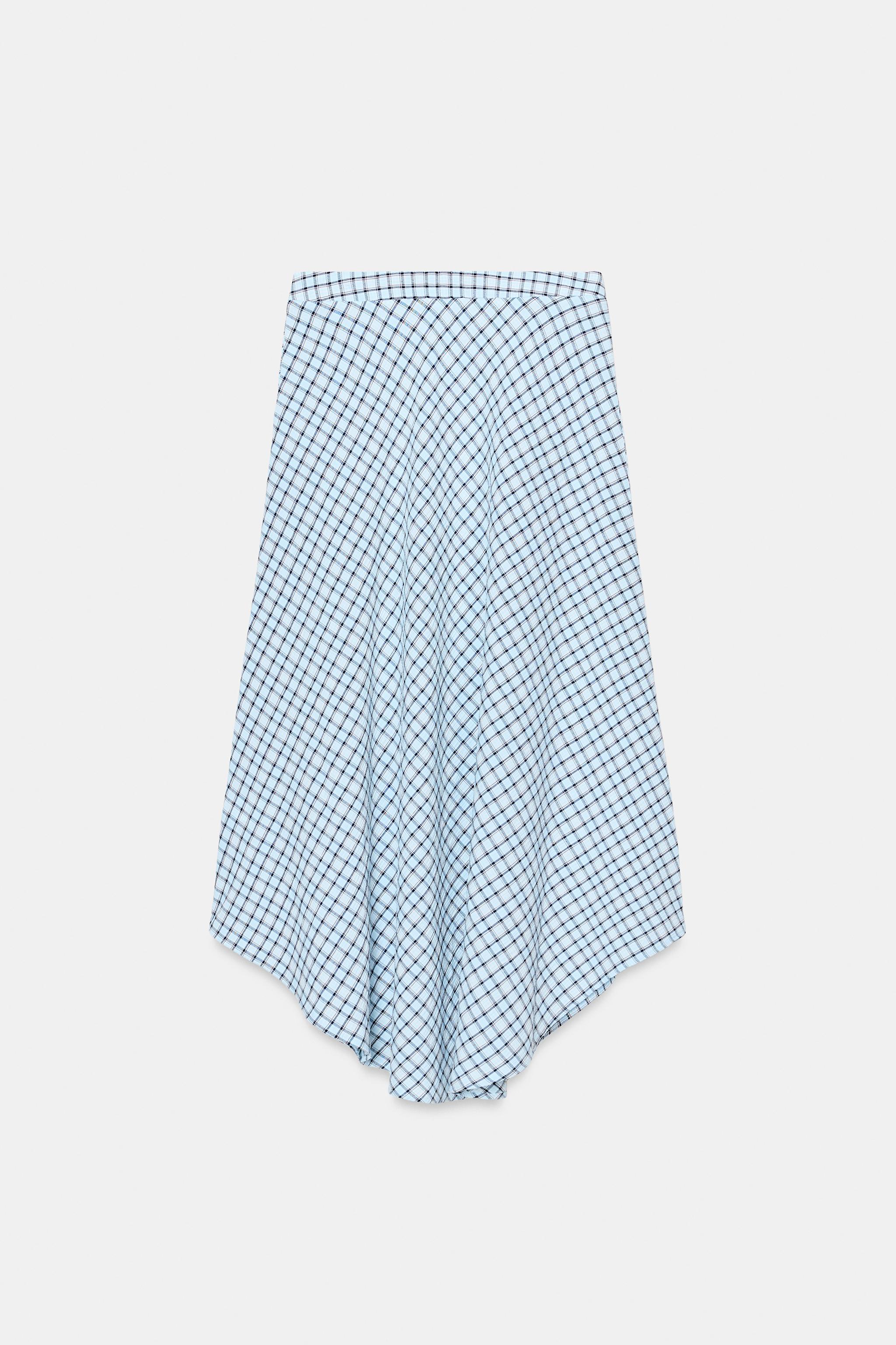 JUPE MI-LONGUE ASYMÉTRIQUE À CARREAUX