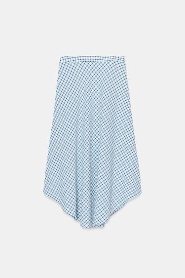 ASYMMETRIC CHECK MIDI SKIRT - Blue/White by Zara - Image 8