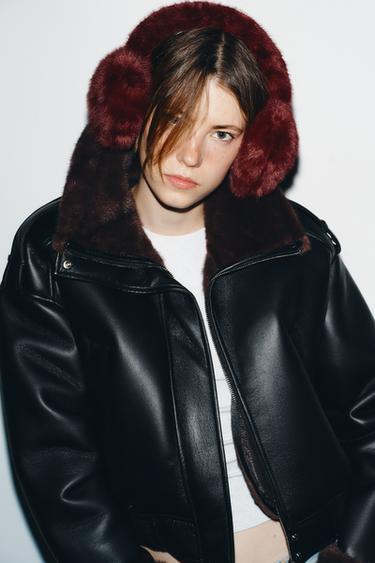 HEART-SHAPED FAUX FUR EARMUFFS - Dark red by Zara - Image 0