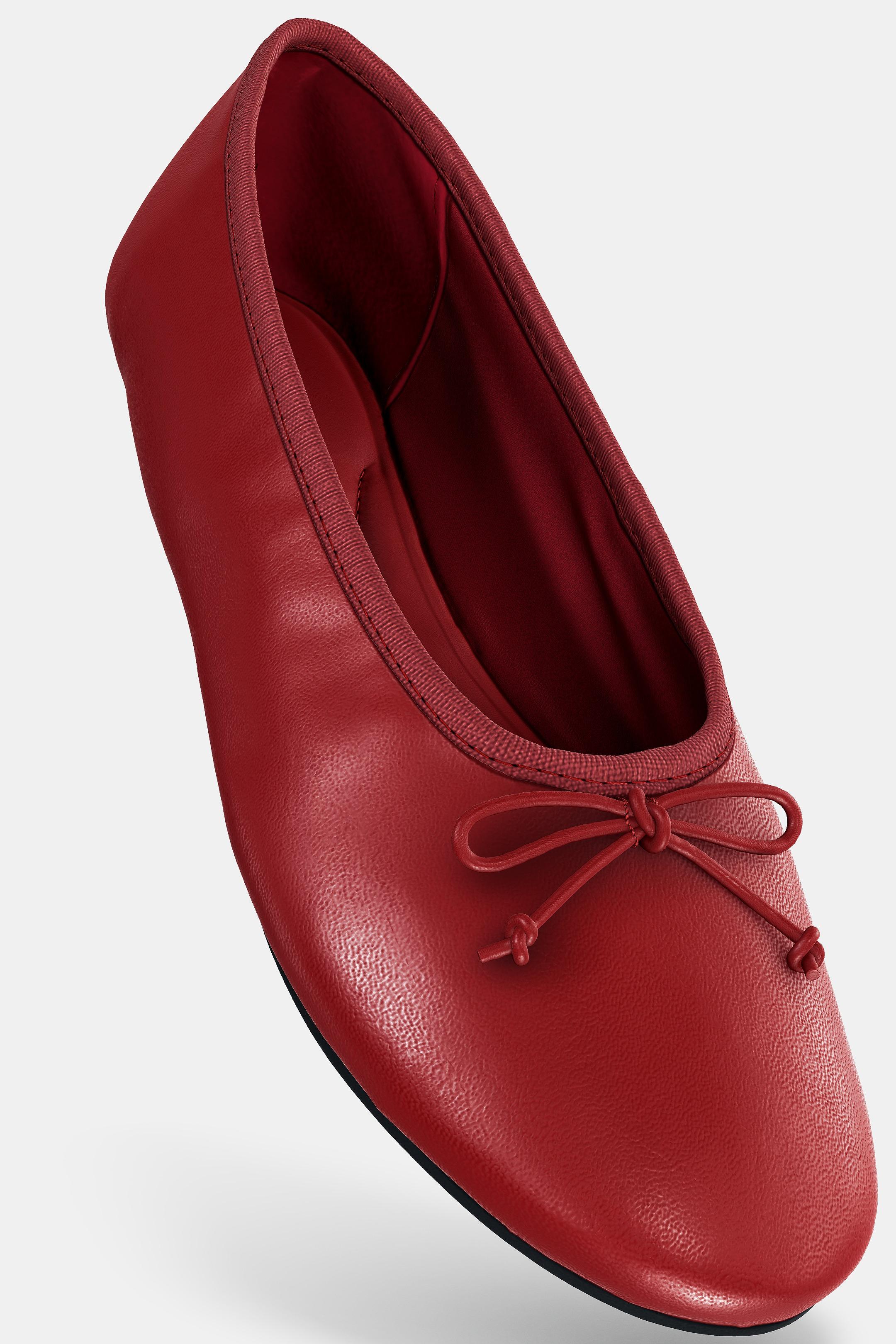 LEATHER BOW BALLET FLATS - Red by Zara