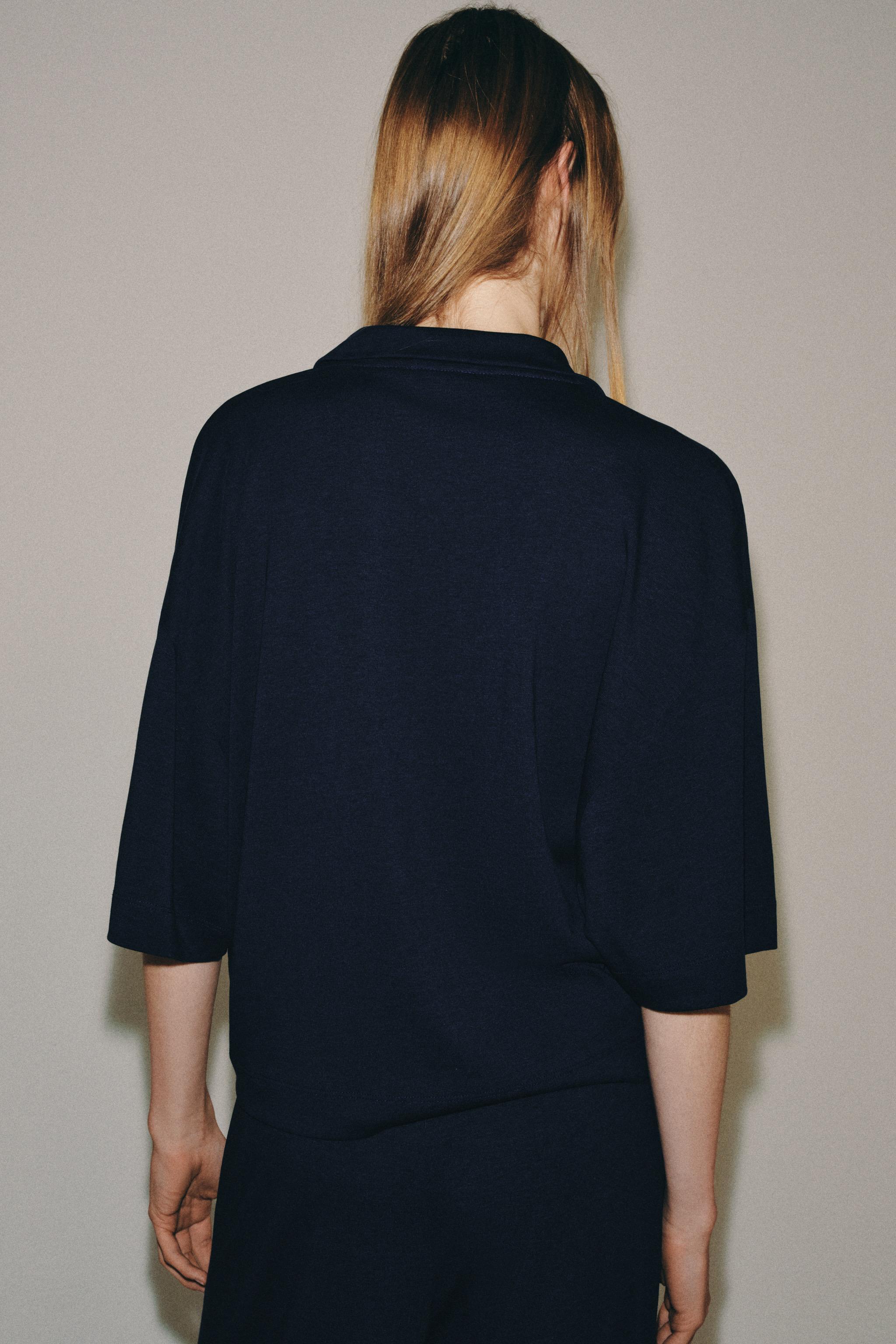 Zara KISA KOLLU POLO YAKA T-SHIRT görsel 3