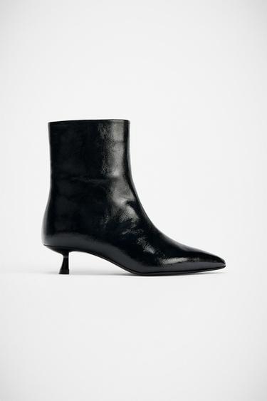 FAUX-PATENT KITTEN HEEL ANKLE BOOTS - Black by Zara
